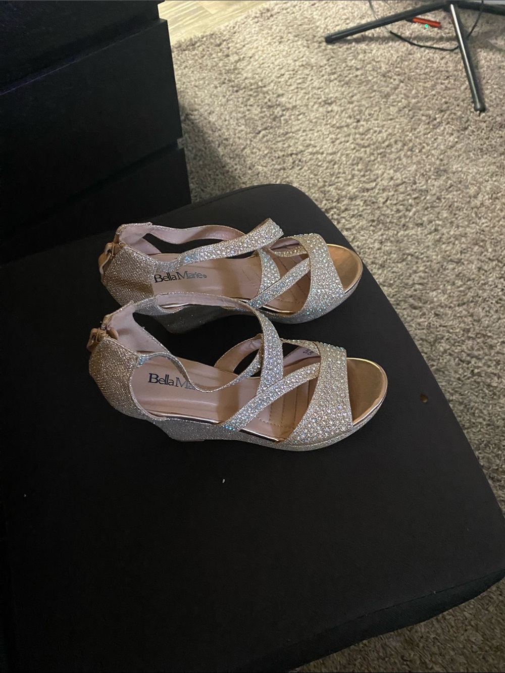 Bella Marie Silver Glitter Wedge Sandals